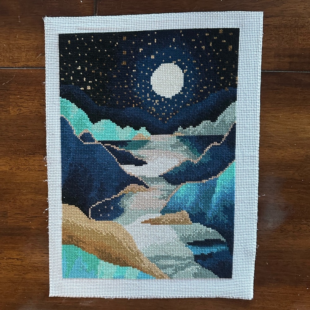 Moonlit Landscape Embroidery Wall Art
